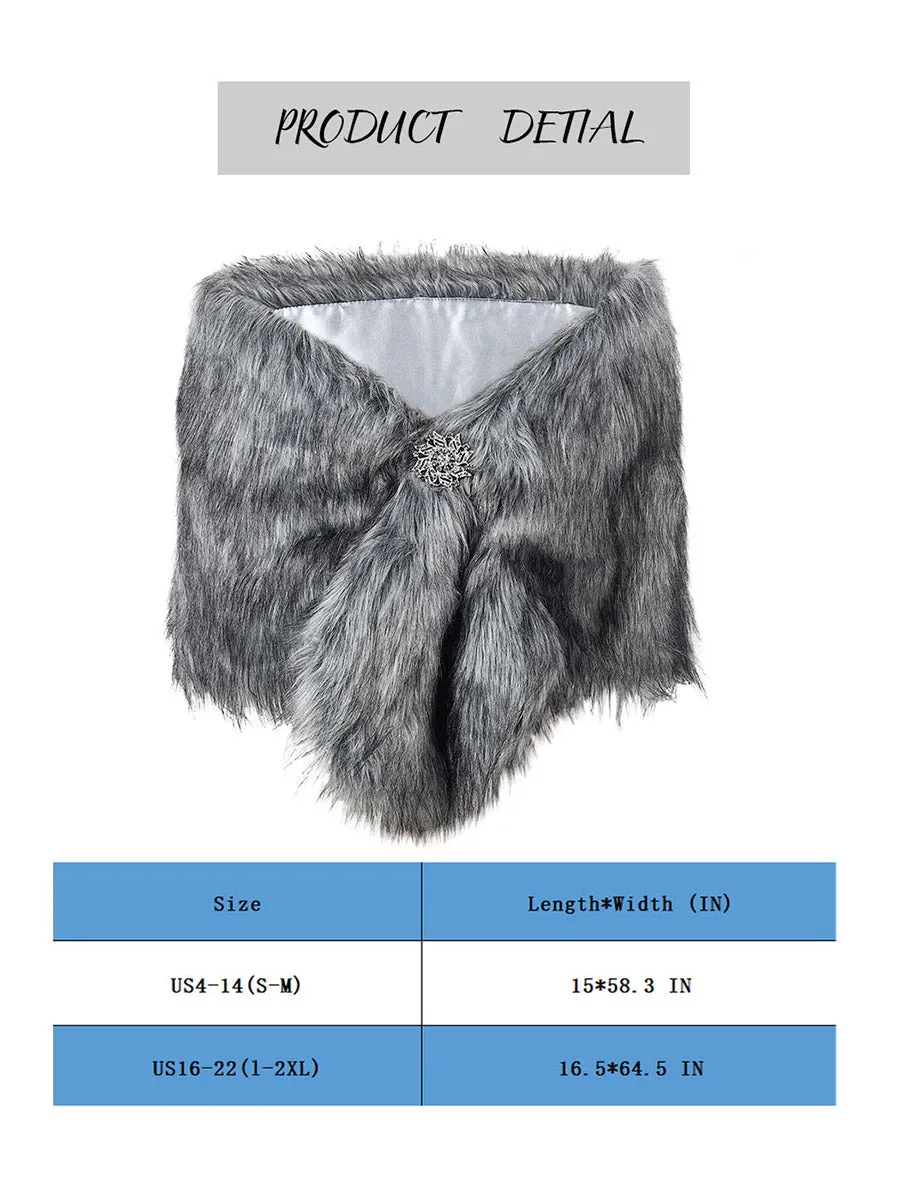 2025 Grey Artificial Fox Fur Wedding Shawl For Women