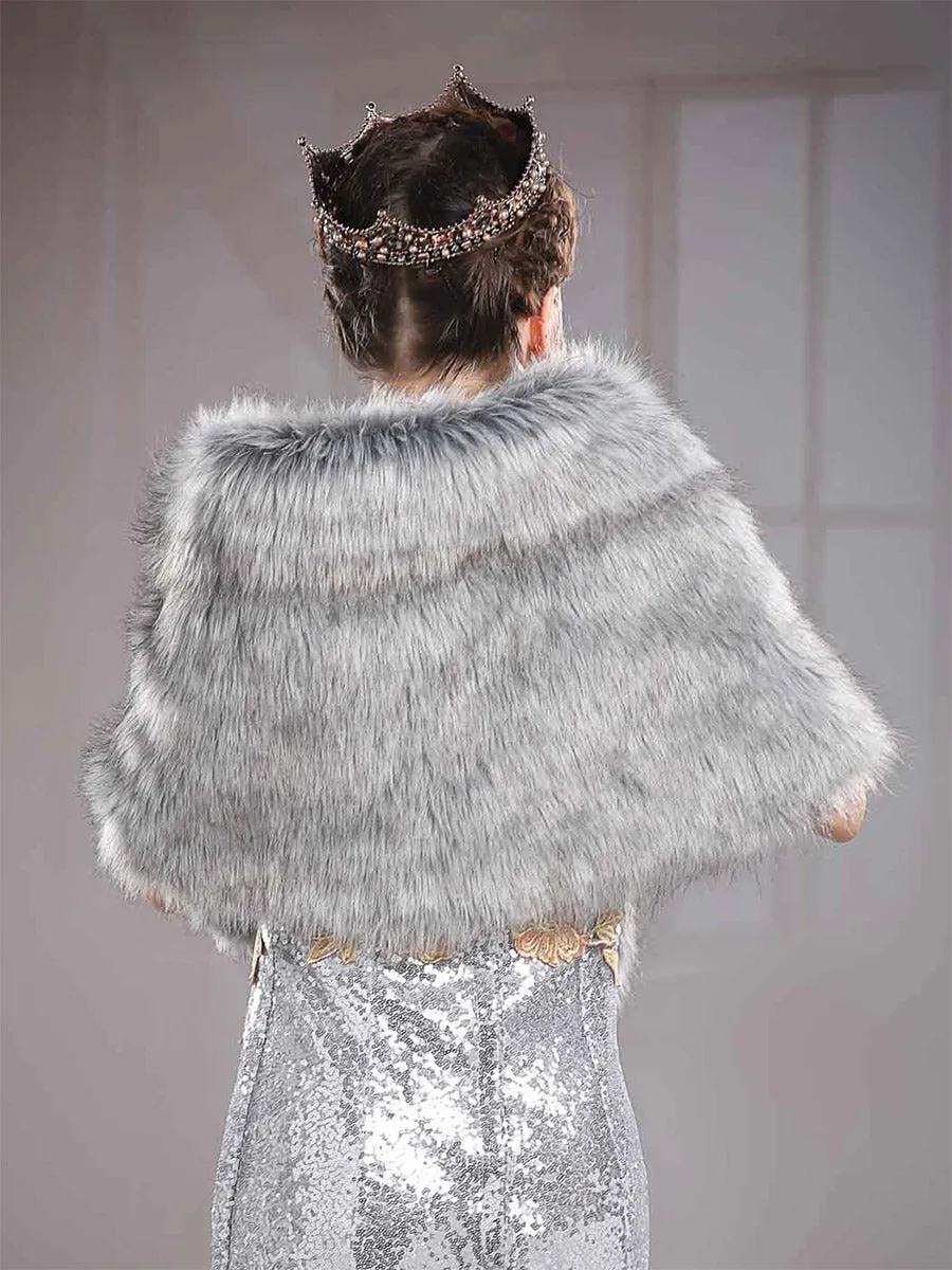 2025 Grey Artificial Fox Fur Wedding Shawl For Women