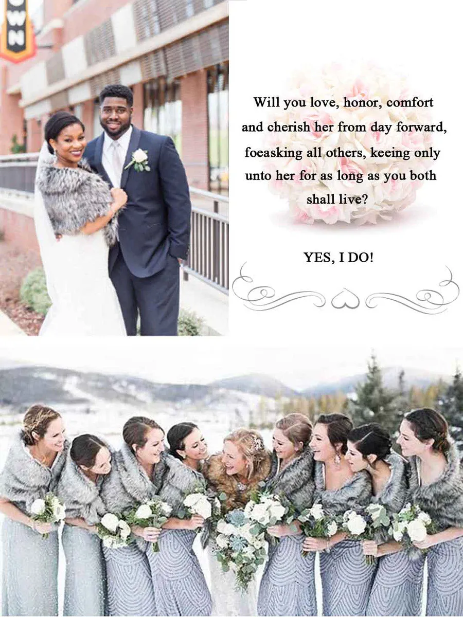 2025 Grey Artificial Fox Fur Wedding Shawl For Women
