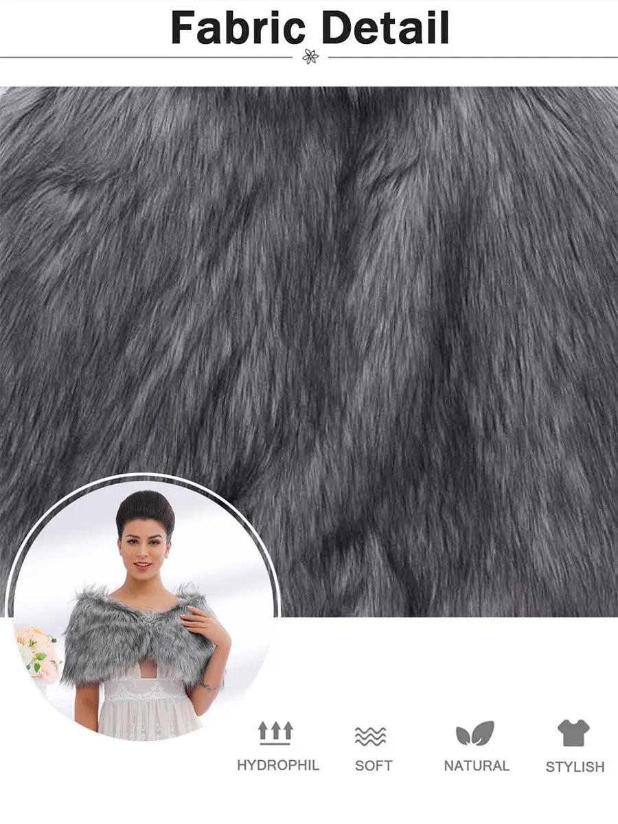 2025 Grey Imitation Rabbit Fur Shawl Wedding Faux Fur Cape