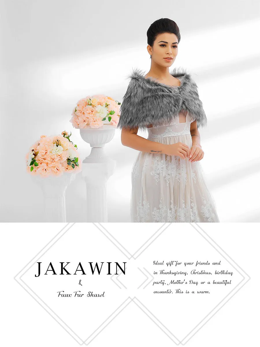 2025 Grey Imitation Rabbit Fur Shawl Wedding Faux Fur Cape