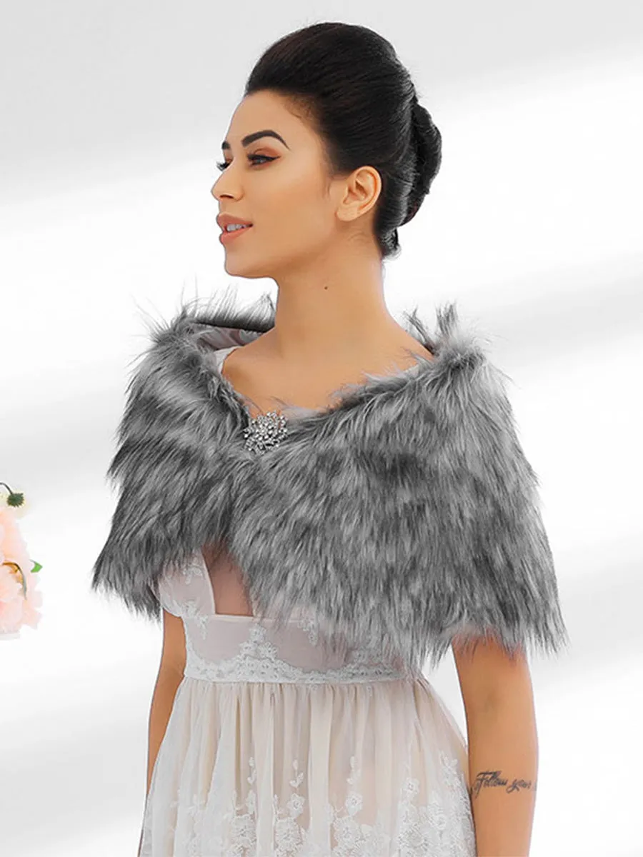 2025 Grey Imitation Rabbit Fur Shawl Wedding Faux Fur Cape