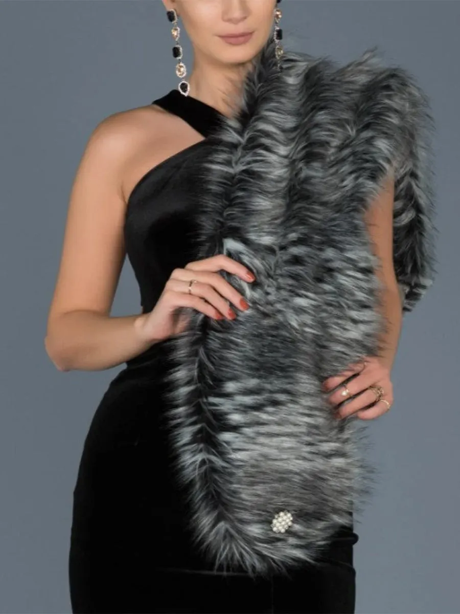 2025 Grey Imitation Rabbit Fur Shawl Wedding Faux Fur Cape