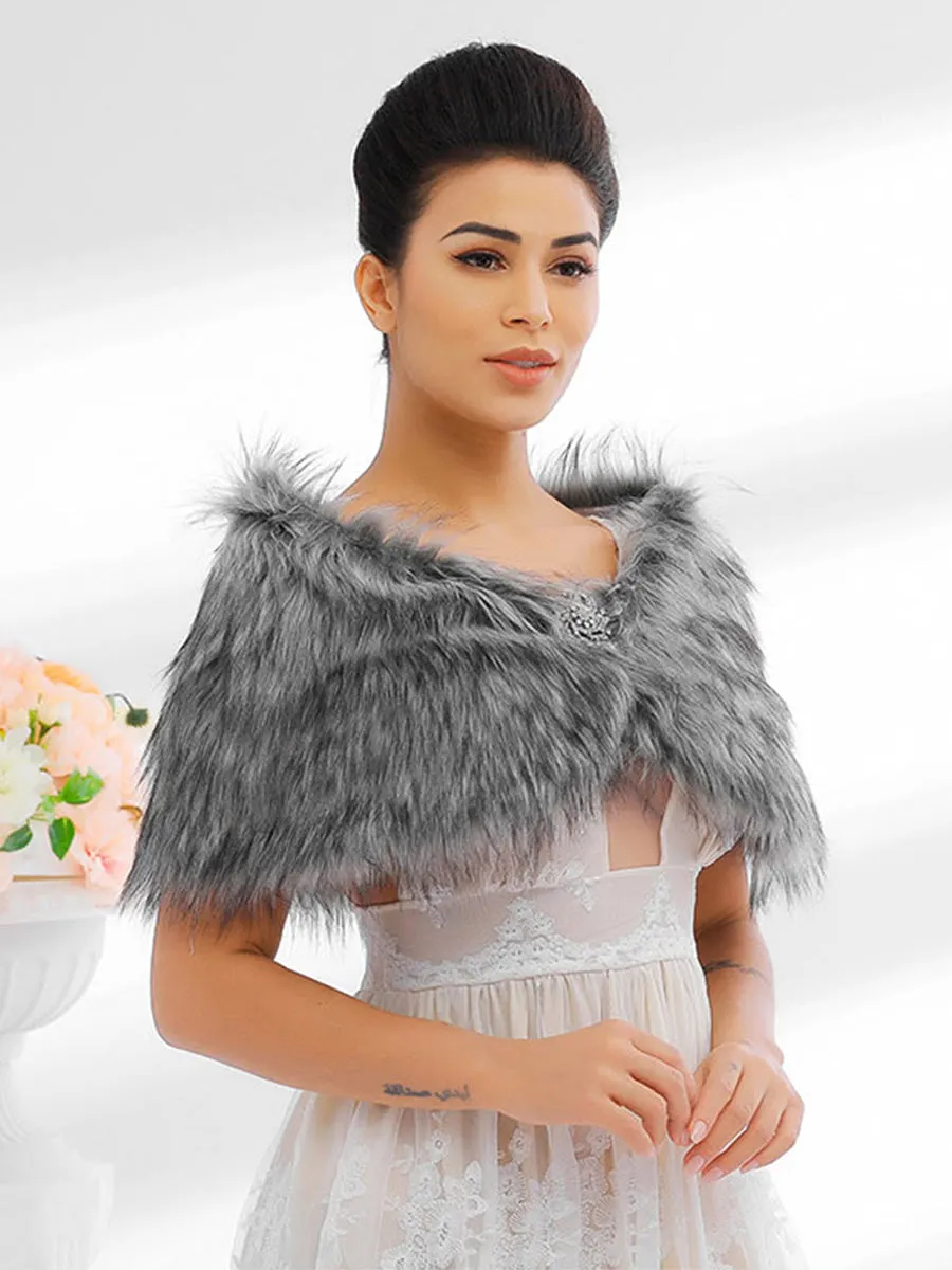 2025 Grey Imitation Rabbit Fur Shawl Wedding Faux Fur Cape