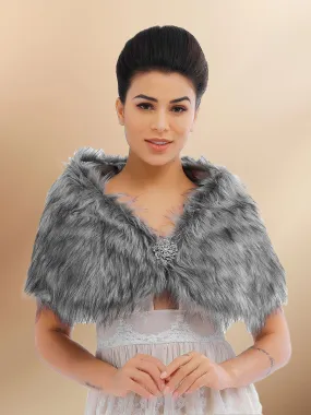 2025 Grey Imitation Rabbit Fur Shawl Wedding Faux Fur Cape