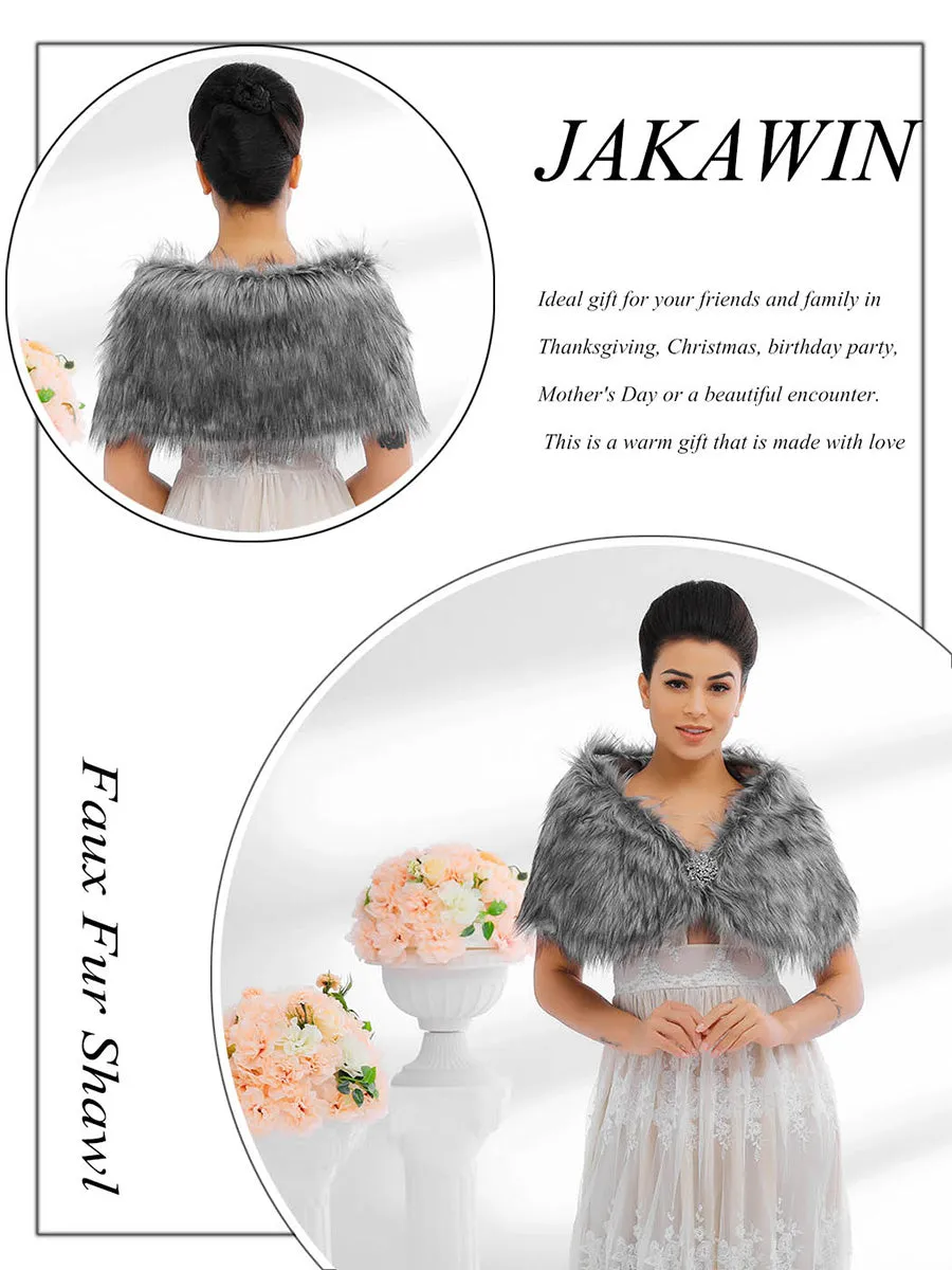 2025 Grey Imitation Rabbit Fur Shawl Wedding Faux Fur Cape
