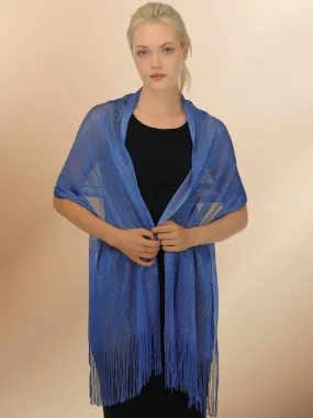 2025 Ladies Dark Blue Shimmery Fringed Wedding Shawl Scarf