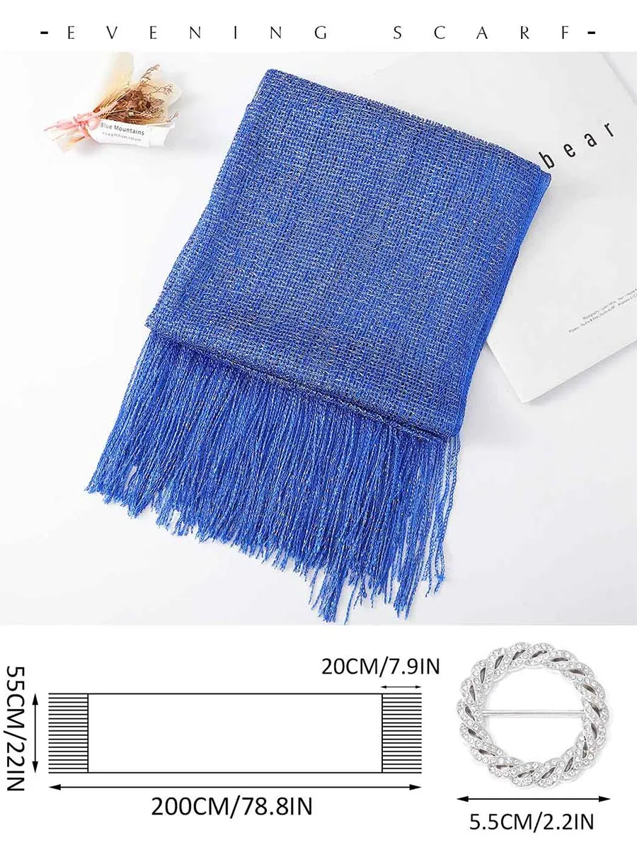 2025 Ladies Dark Blue Shimmery Fringed Wedding Shawl Scarf