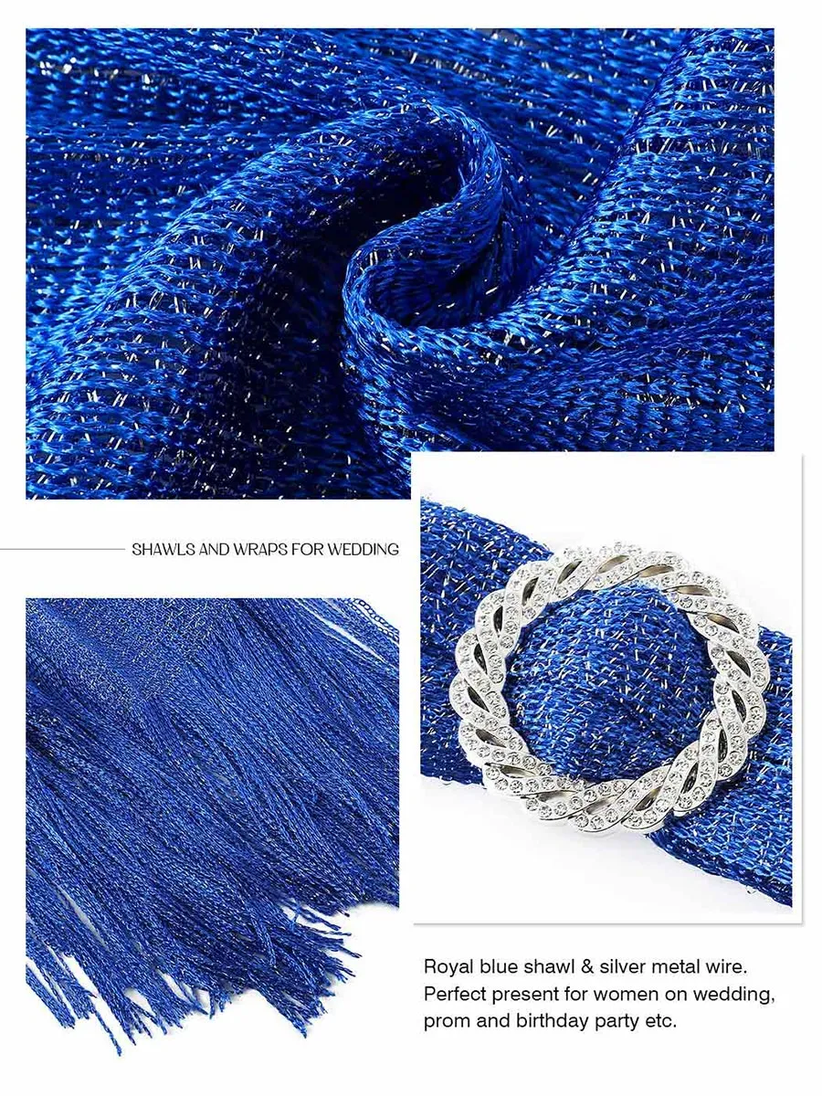 2025 Ladies Dark Blue Shimmery Fringed Wedding Shawl Scarf