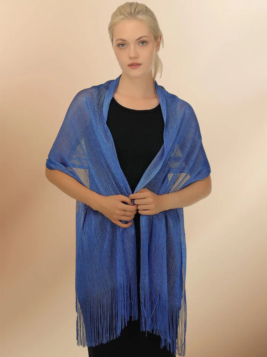 2025 Ladies Dark Blue Shimmery Fringed Wedding Shawl Scarf