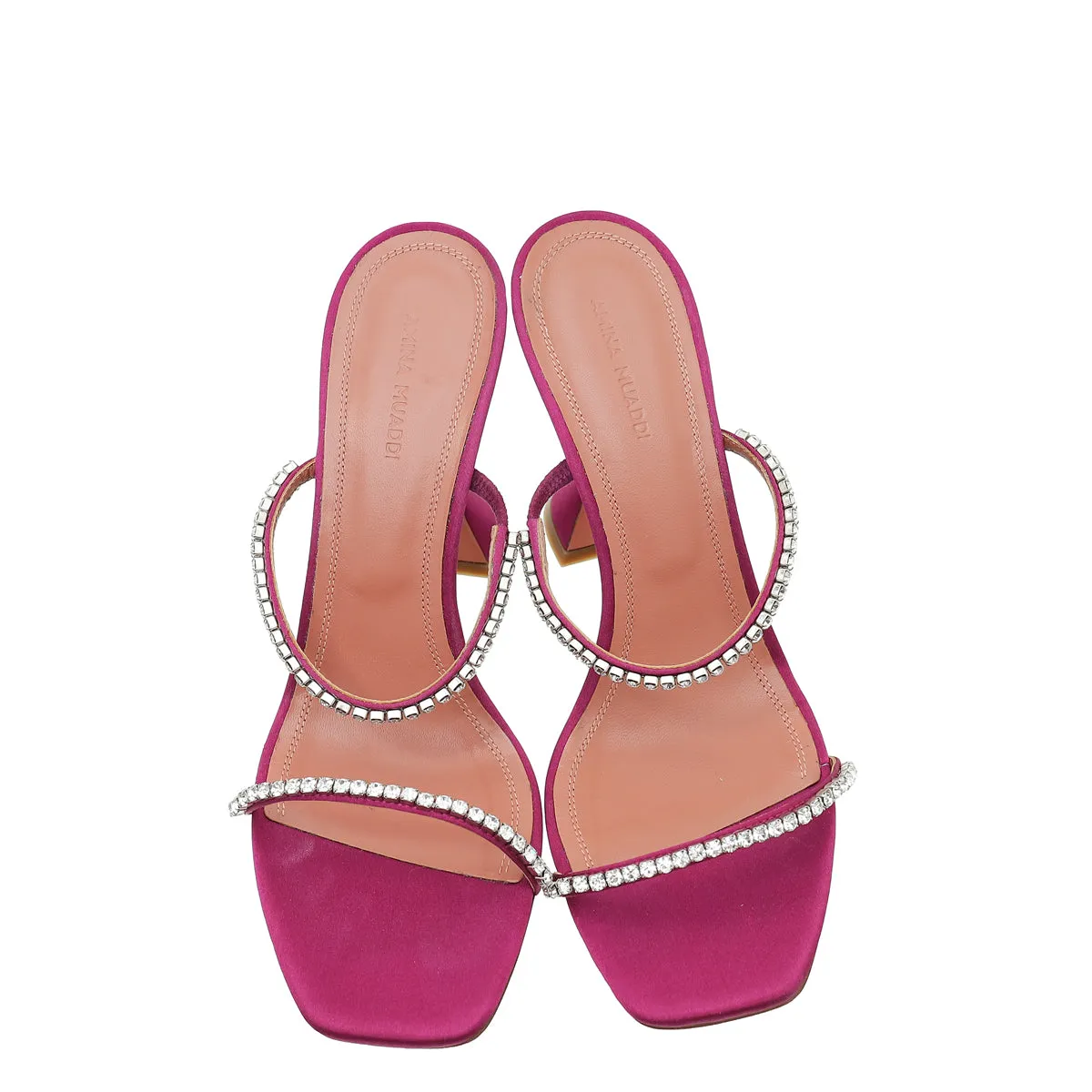 Amina Muaddi Violet Satin Gilda Crystal Sandal 38.5