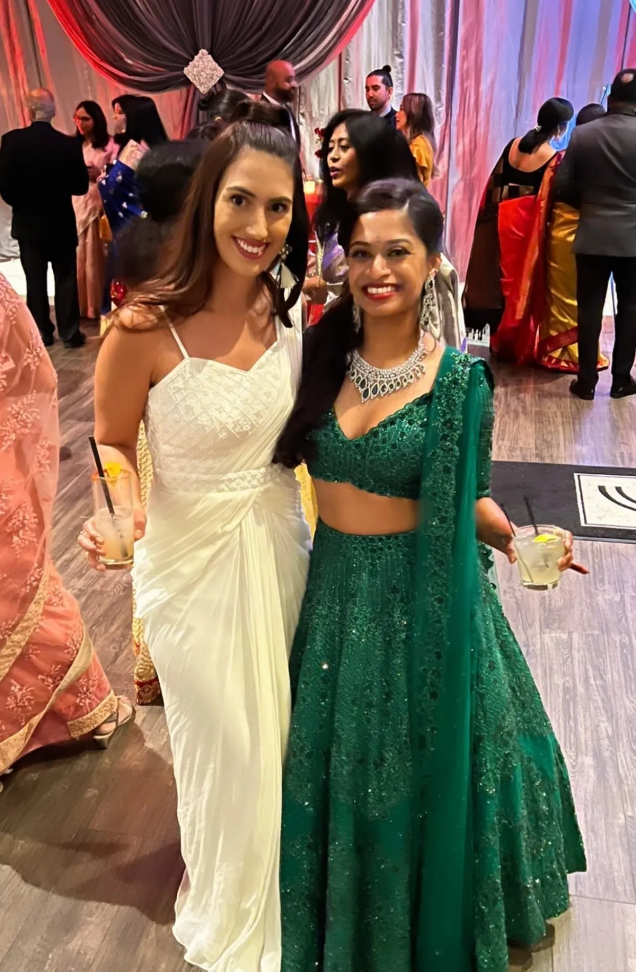 Beaded Ivory Pre-Draped Sari with Cape