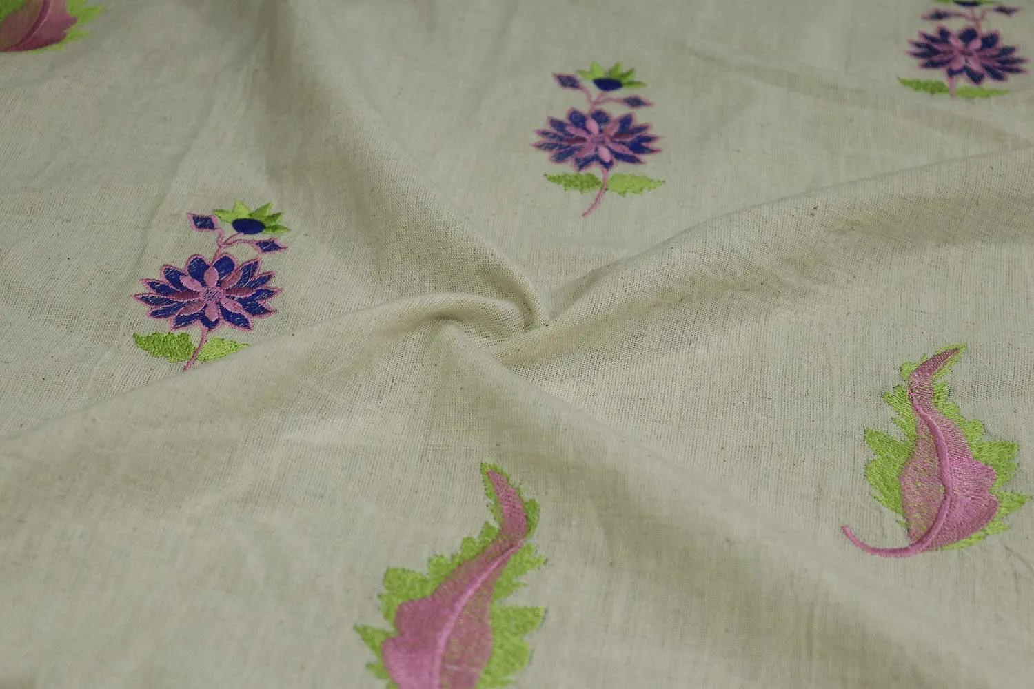 Beige Motifs Cotton Flax Fabric