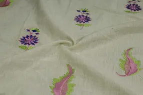Beige Motifs Cotton Flax Fabric