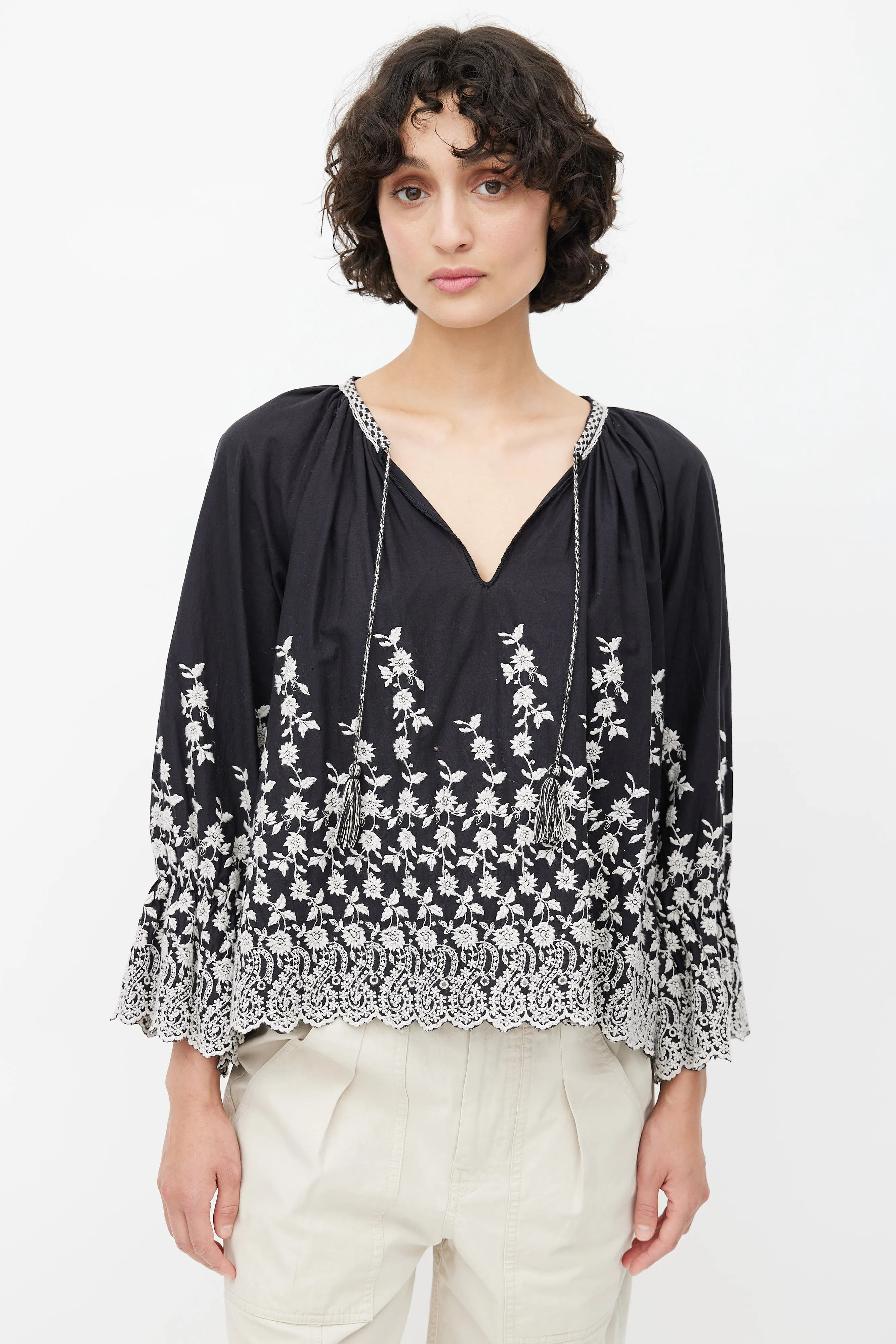 Black & White Floral Embroidered Blouse