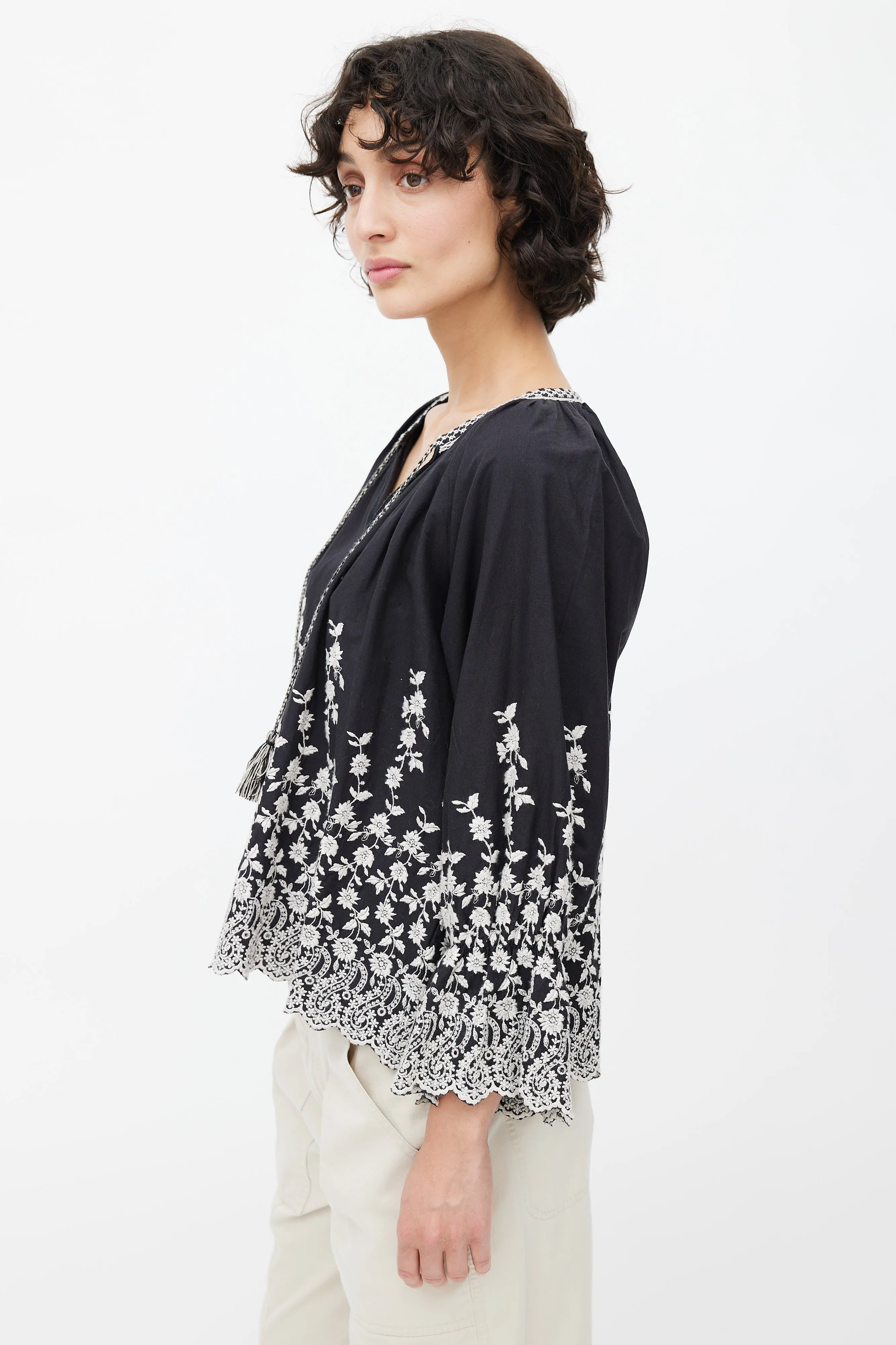 Black & White Floral Embroidered Blouse