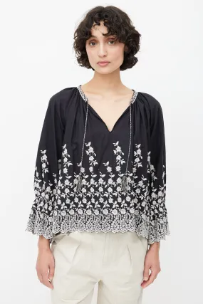 Black & White Floral Embroidered Blouse