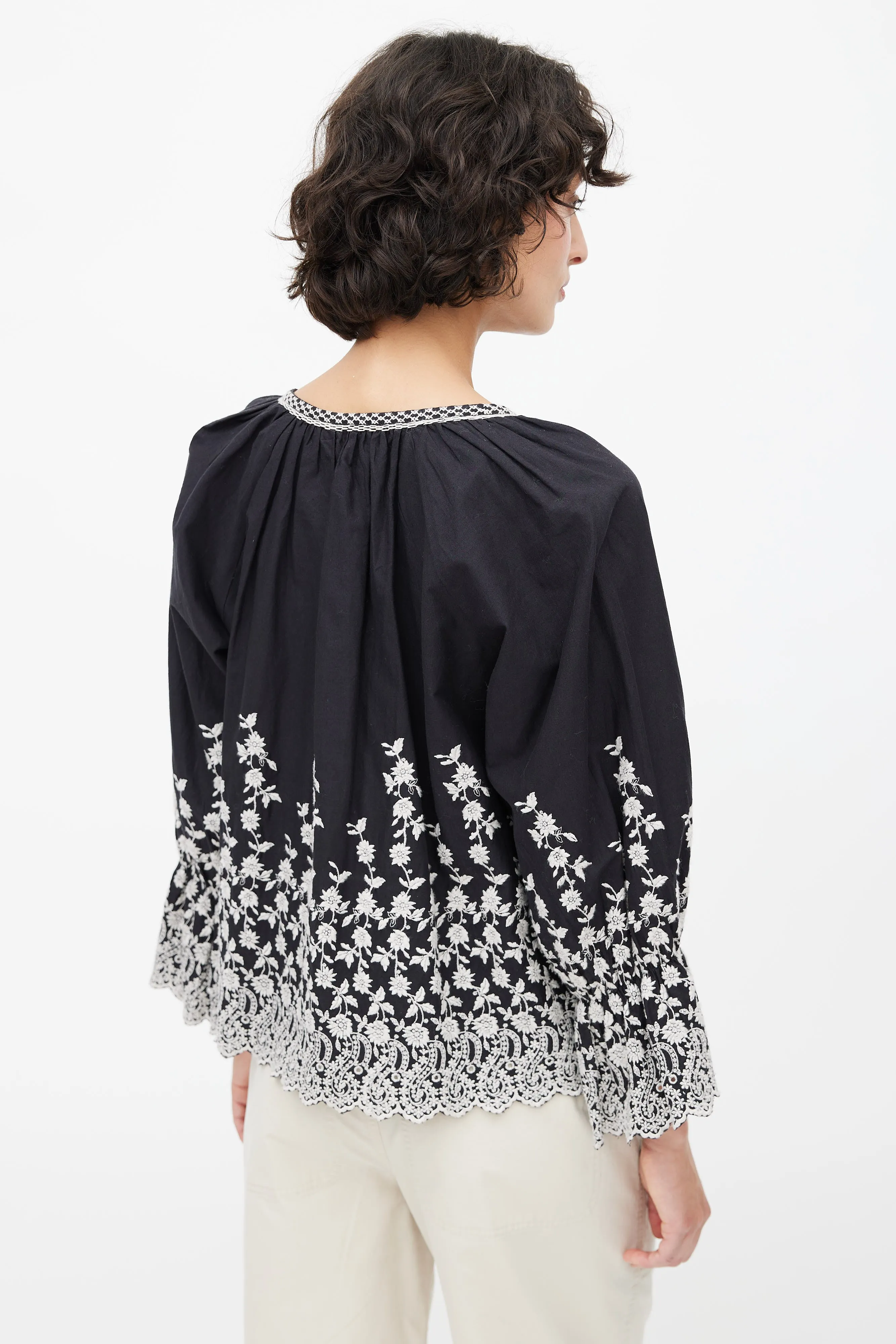 Black & White Floral Embroidered Blouse