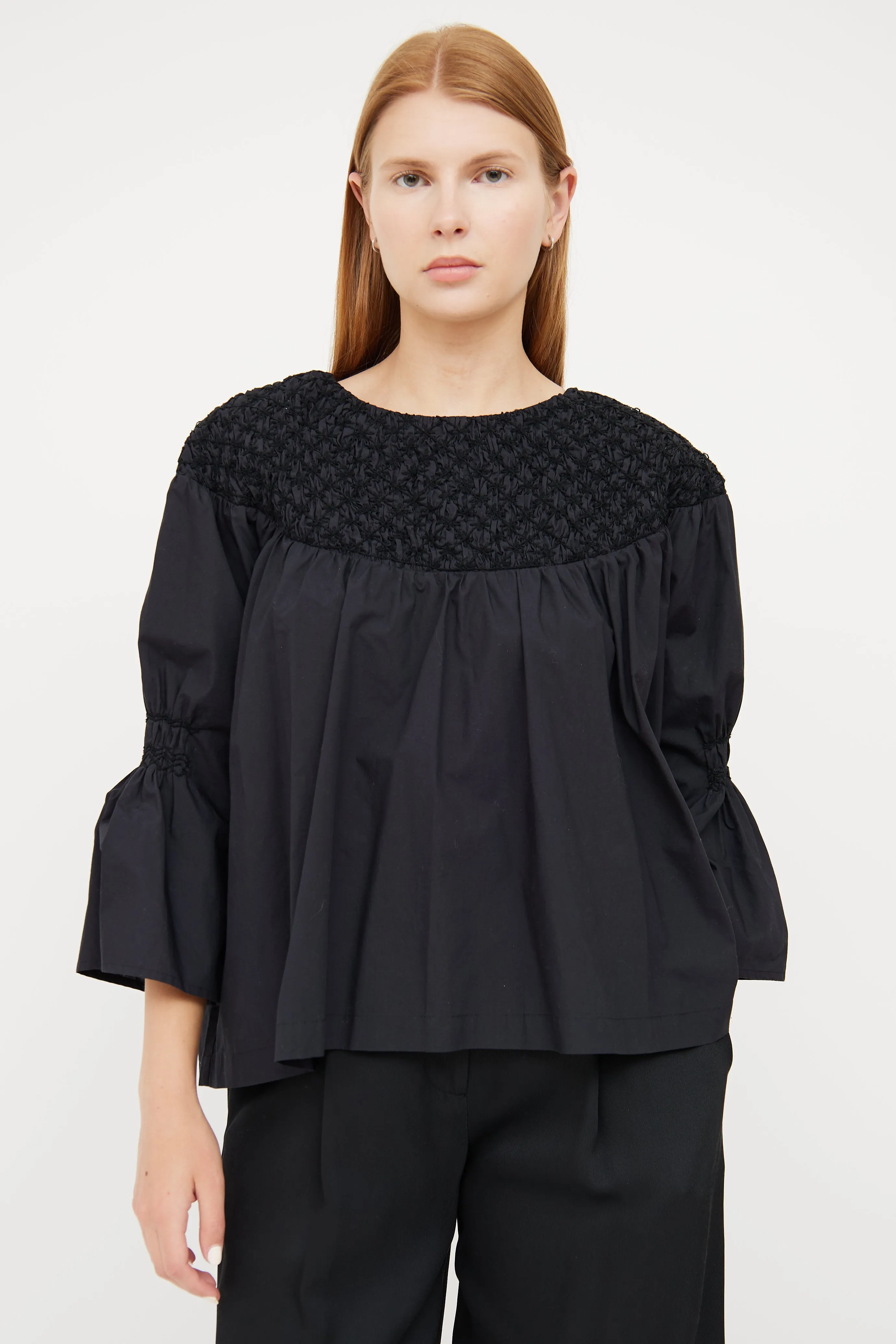 Black Cotton Embroidered Top
