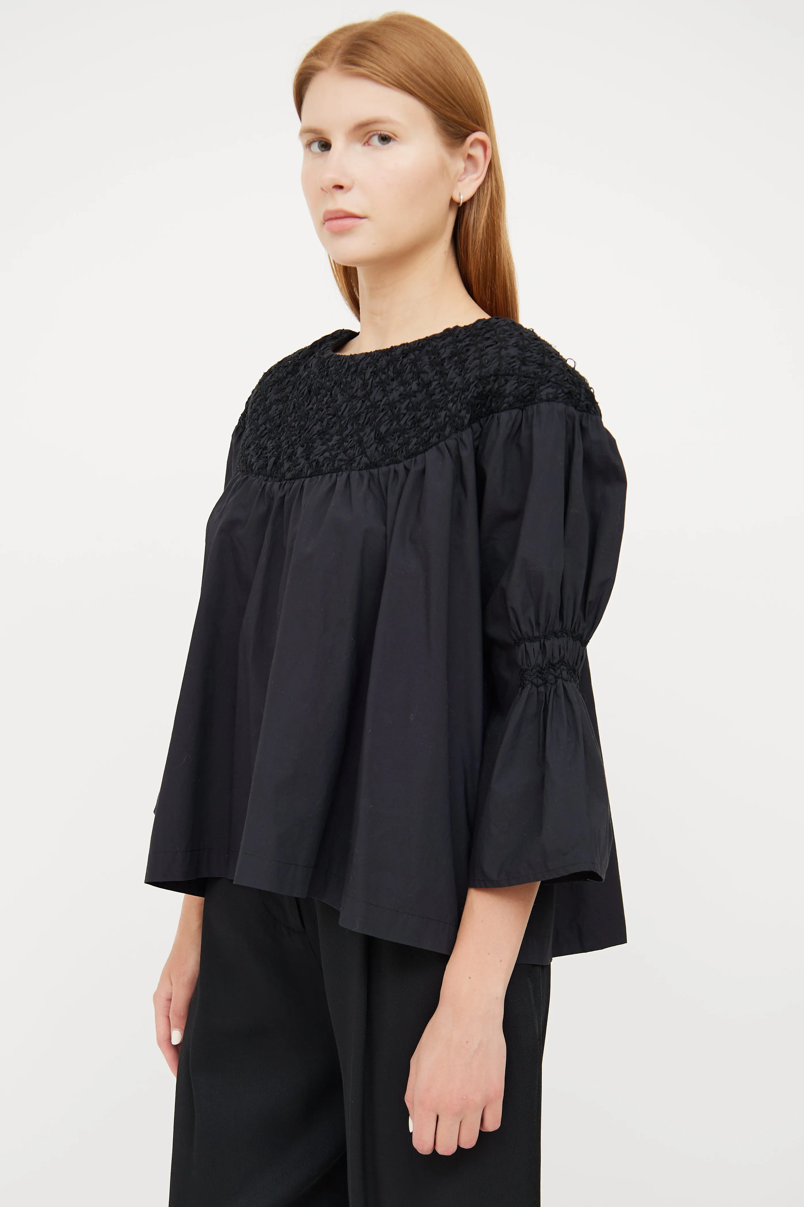 Black Cotton Embroidered Top