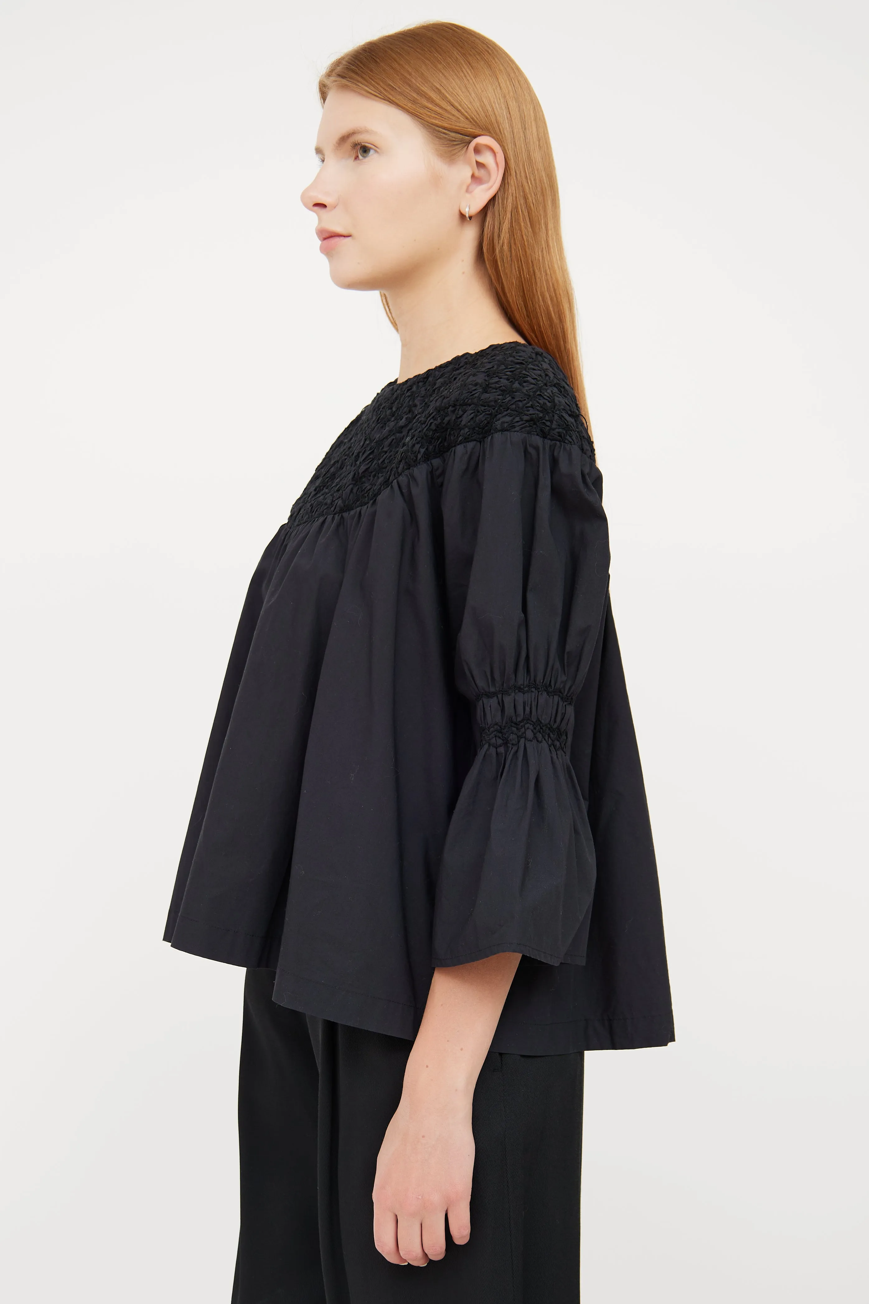 Black Cotton Embroidered Top