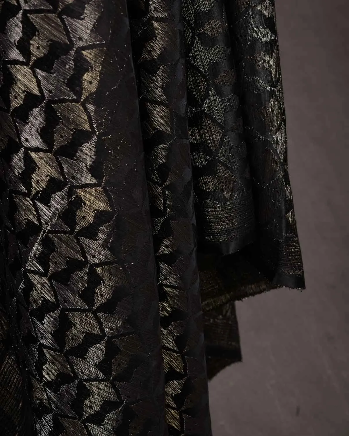 Black Gold & Silver Zari Buddha "Wisdom & Compassion" Satin Brocade Handwoven Silk Wool Unisex Dress Shawl