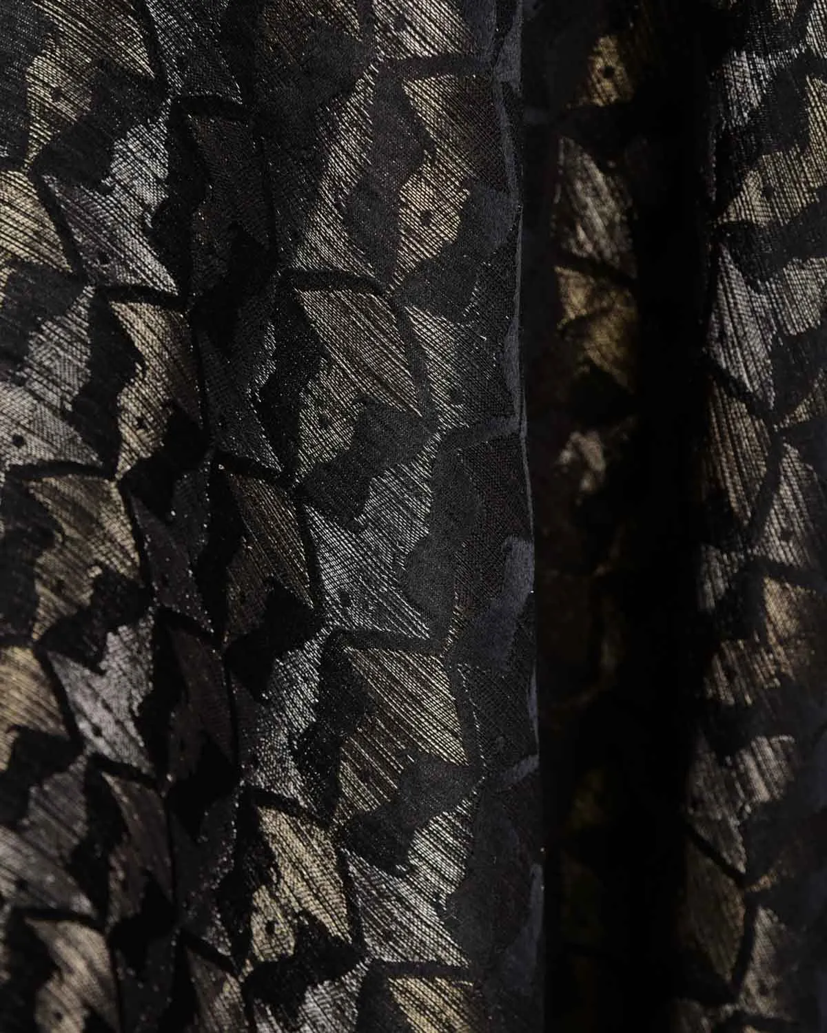 Black Gold & Silver Zari Buddha "Wisdom & Compassion" Satin Brocade Handwoven Silk Wool Unisex Dress Shawl