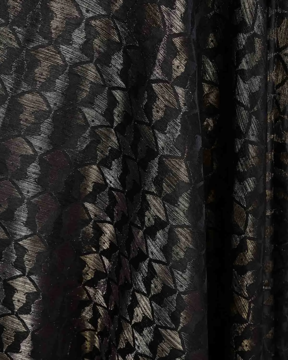 Black Gold & Silver Zari Buddha "Wisdom & Compassion" Satin Brocade Handwoven Silk Wool Unisex Dress Shawl