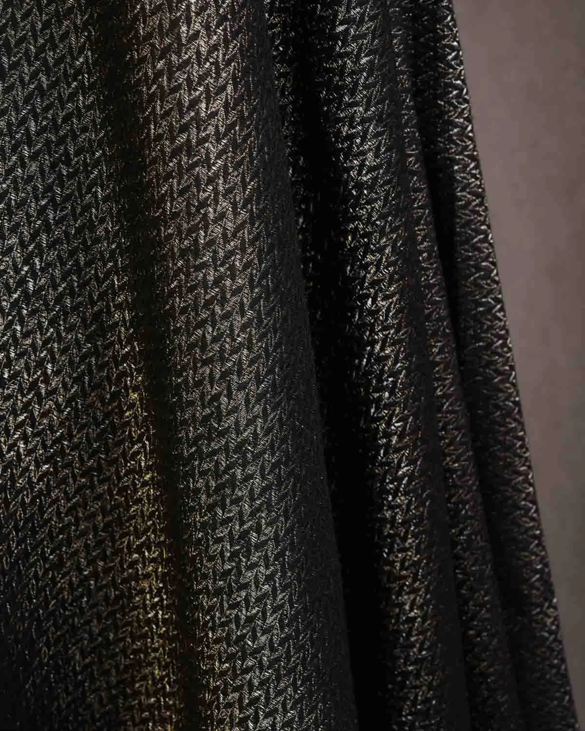Black Gold & Silver Zari Herringbone Brocade Handwoven Silk Wool Unisex Dress Shawl
