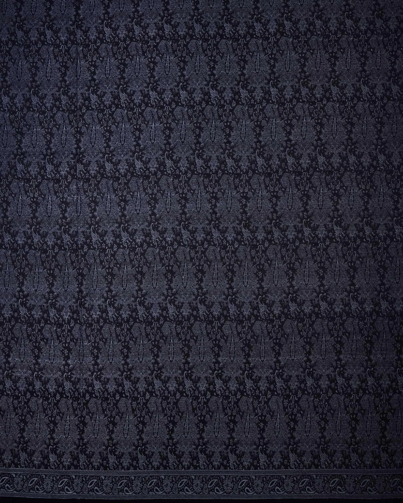 Black Gray Banarasi Jamawar Handwoven Silk Wool Shawl