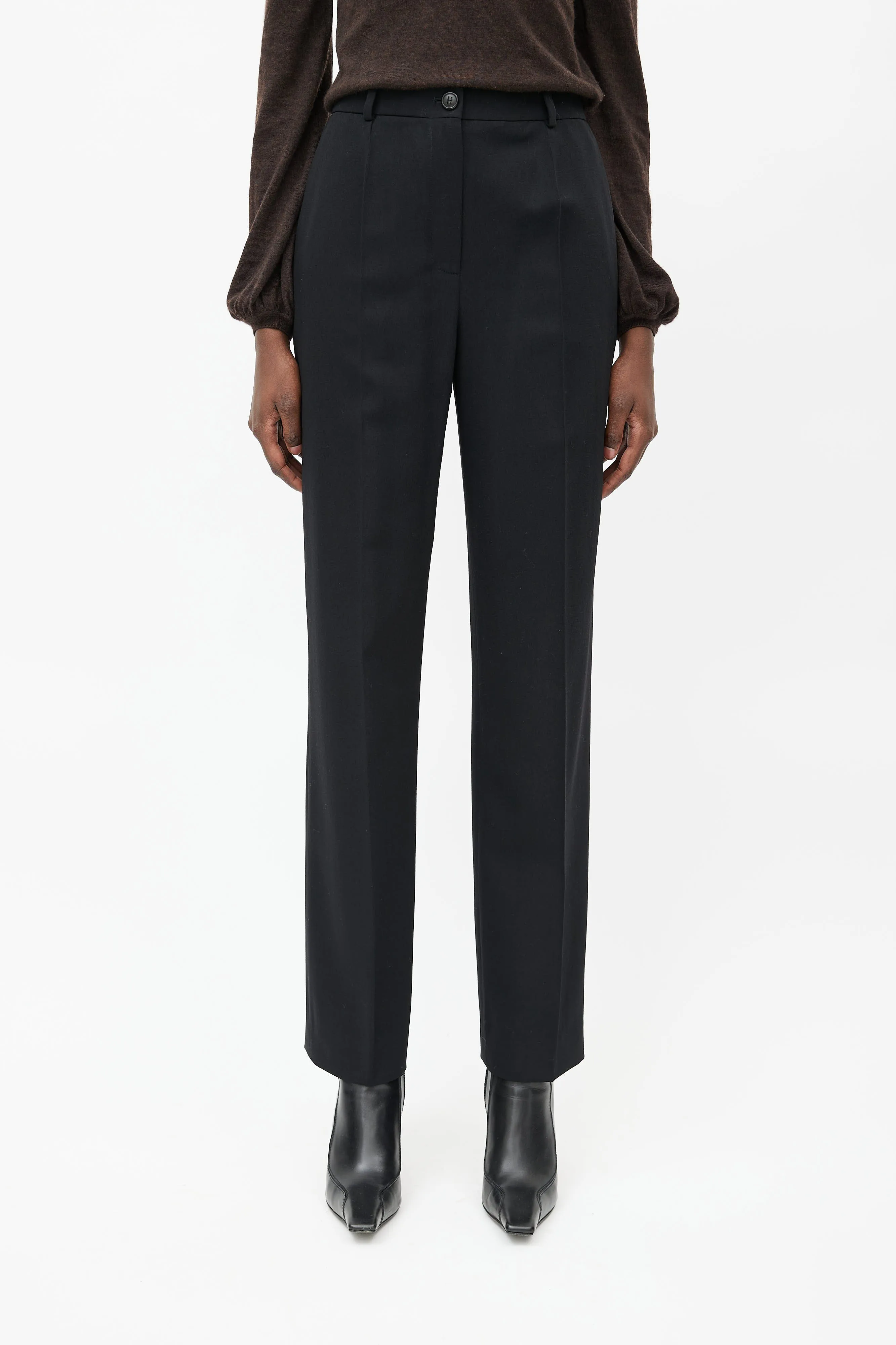 Black Pleated Wool Trouser