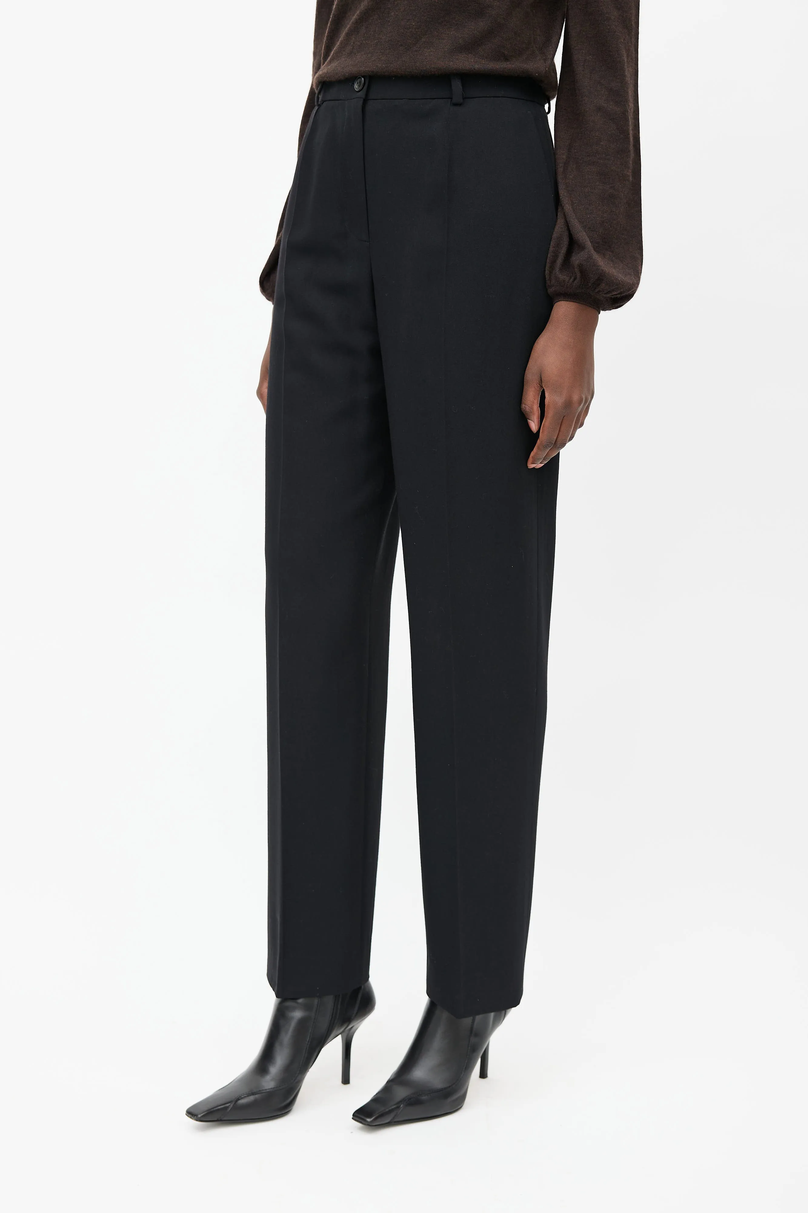 Black Pleated Wool Trouser