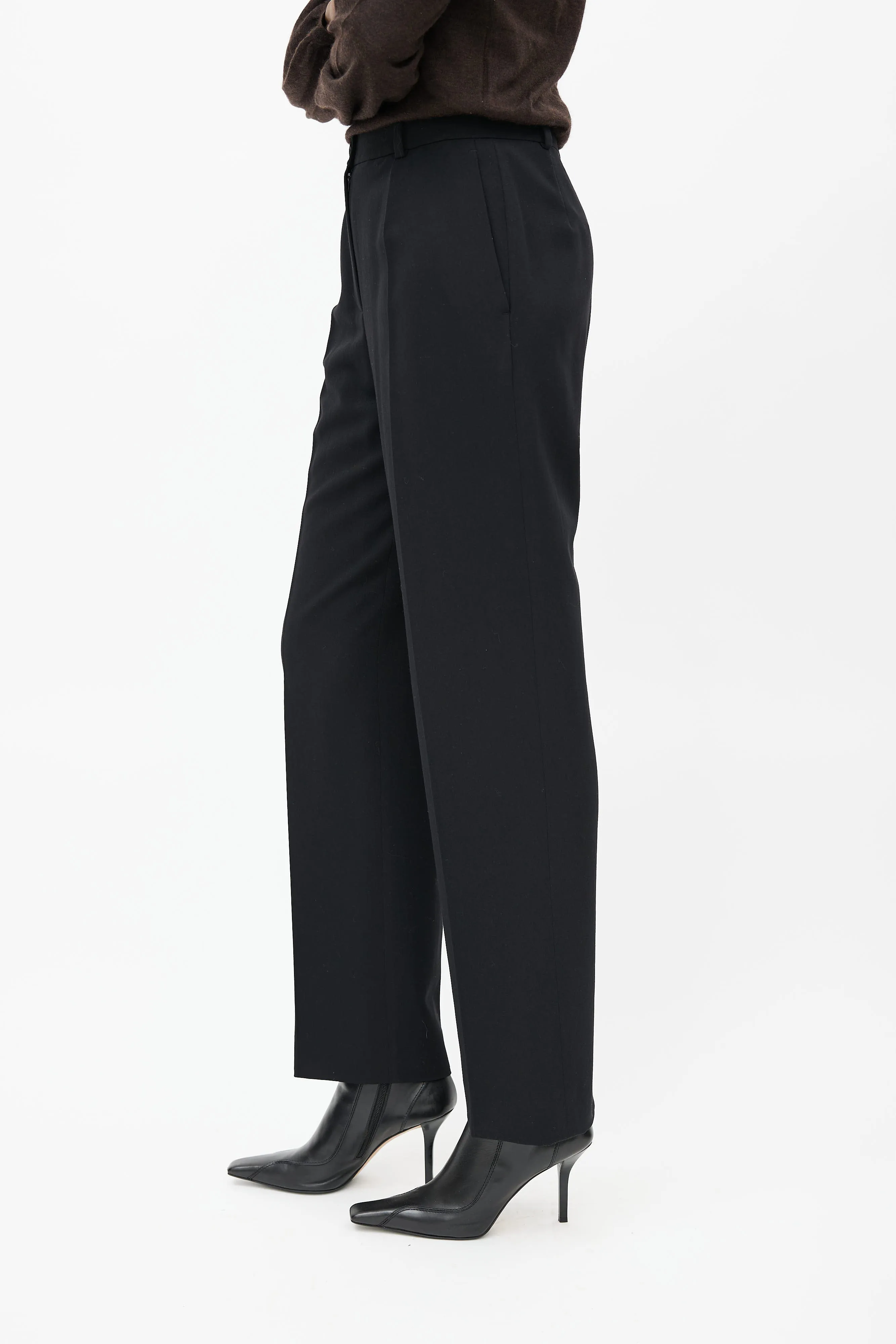 Black Pleated Wool Trouser