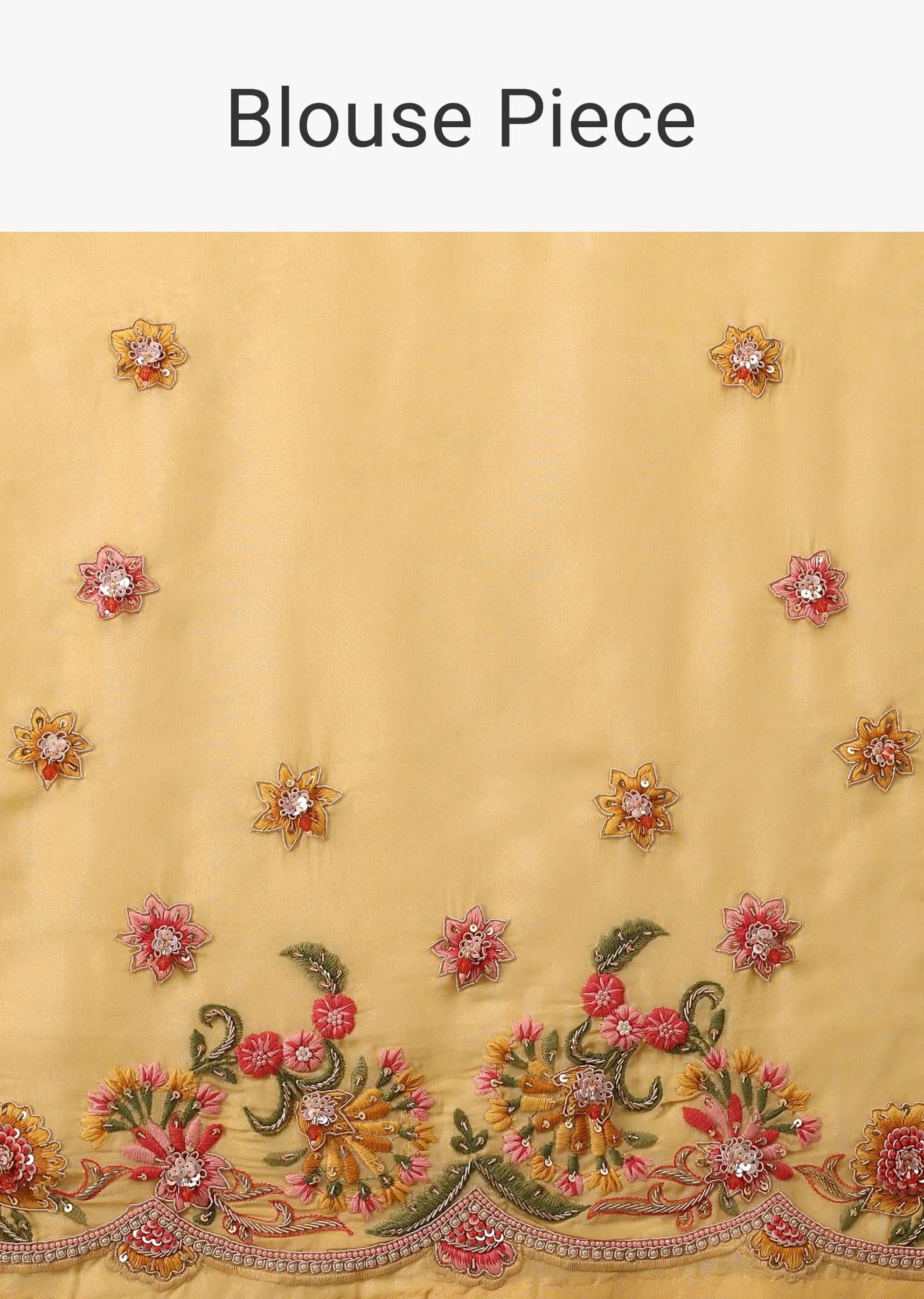 Canary Yellow Organza Saree With Brocade Buttis And Floral Embroidery In Zardosi