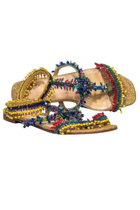 Christian Louboutin - Gold "DeviBroda" Beaded Strappy Sandals Sz 6.5