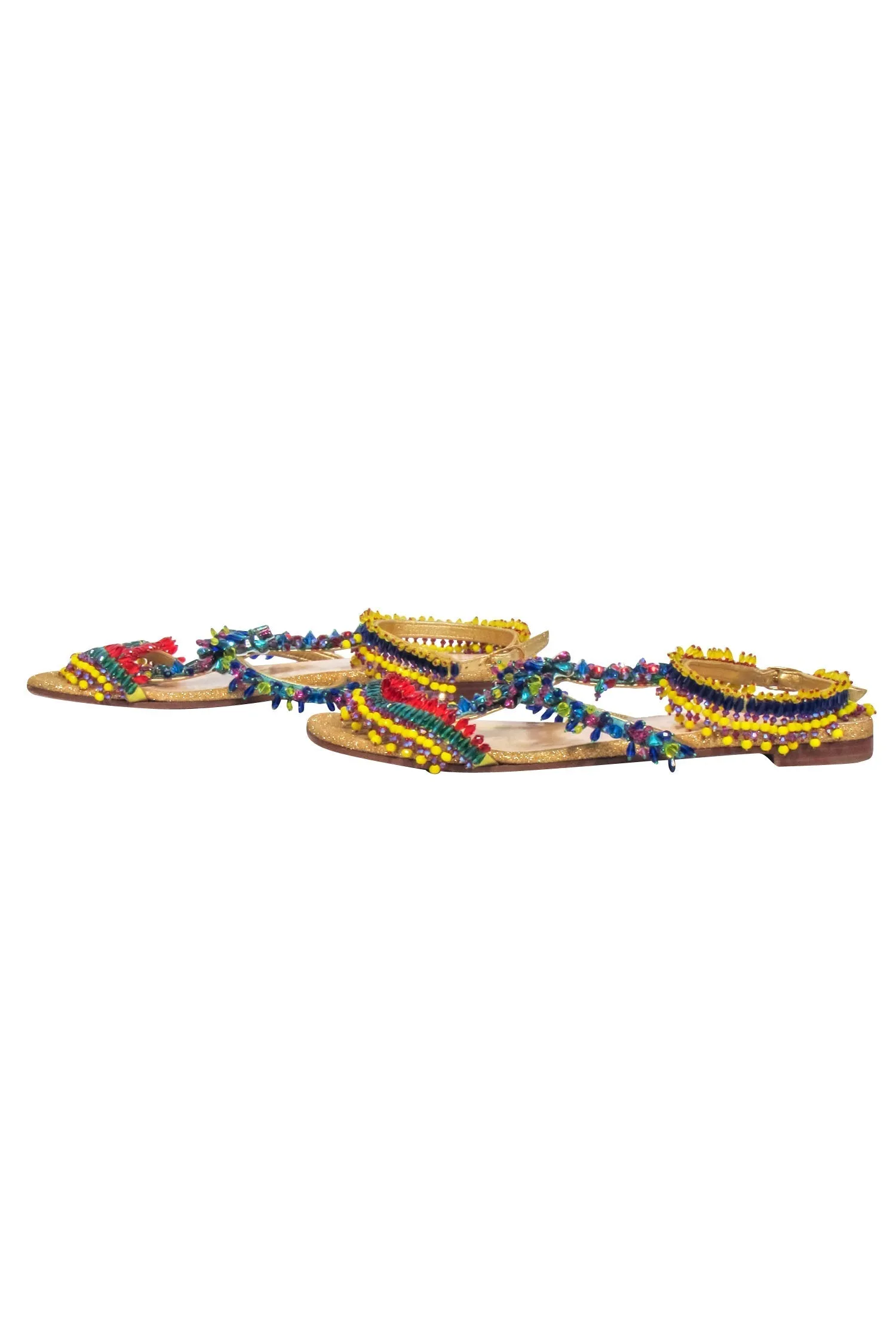 Christian Louboutin - Gold "DeviBroda" Beaded Strappy Sandals Sz 6.5