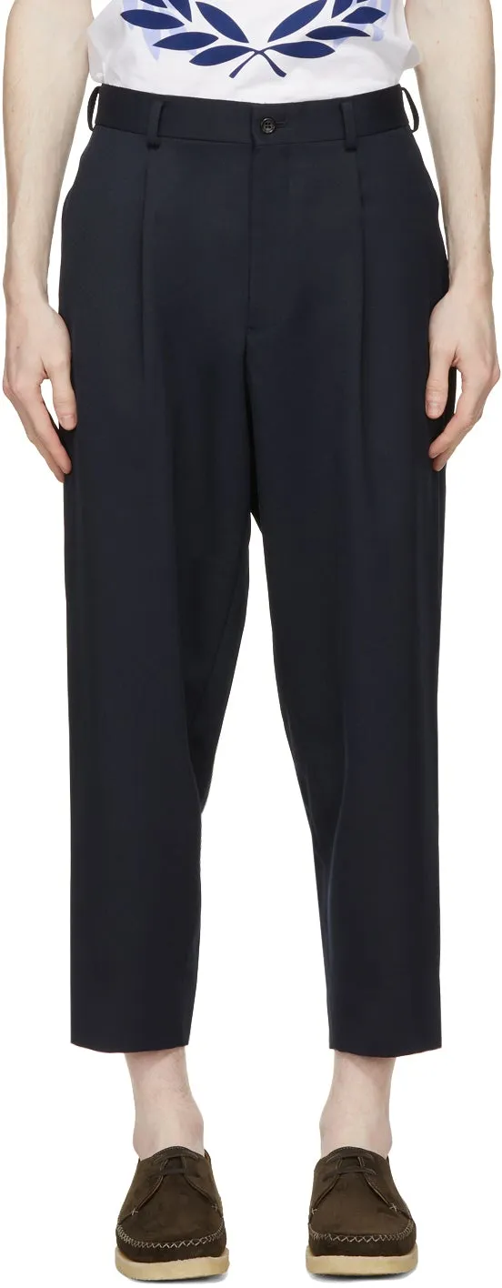 Comme des GarÃ§ons Homme Deux Navy Wool Pleated Trousers