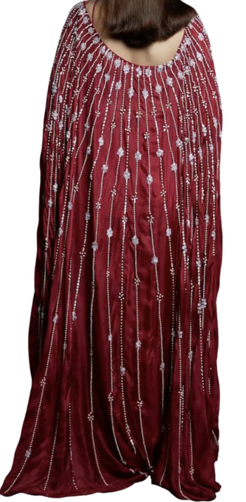 Crimson Beaded Pre-Draped Cape Sari