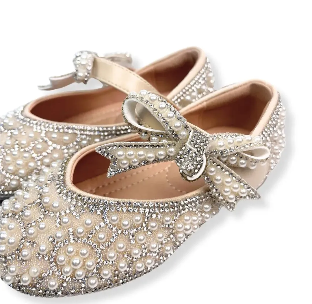 Elegant Pearl & Rhinestone Bow Dress Flats shoes