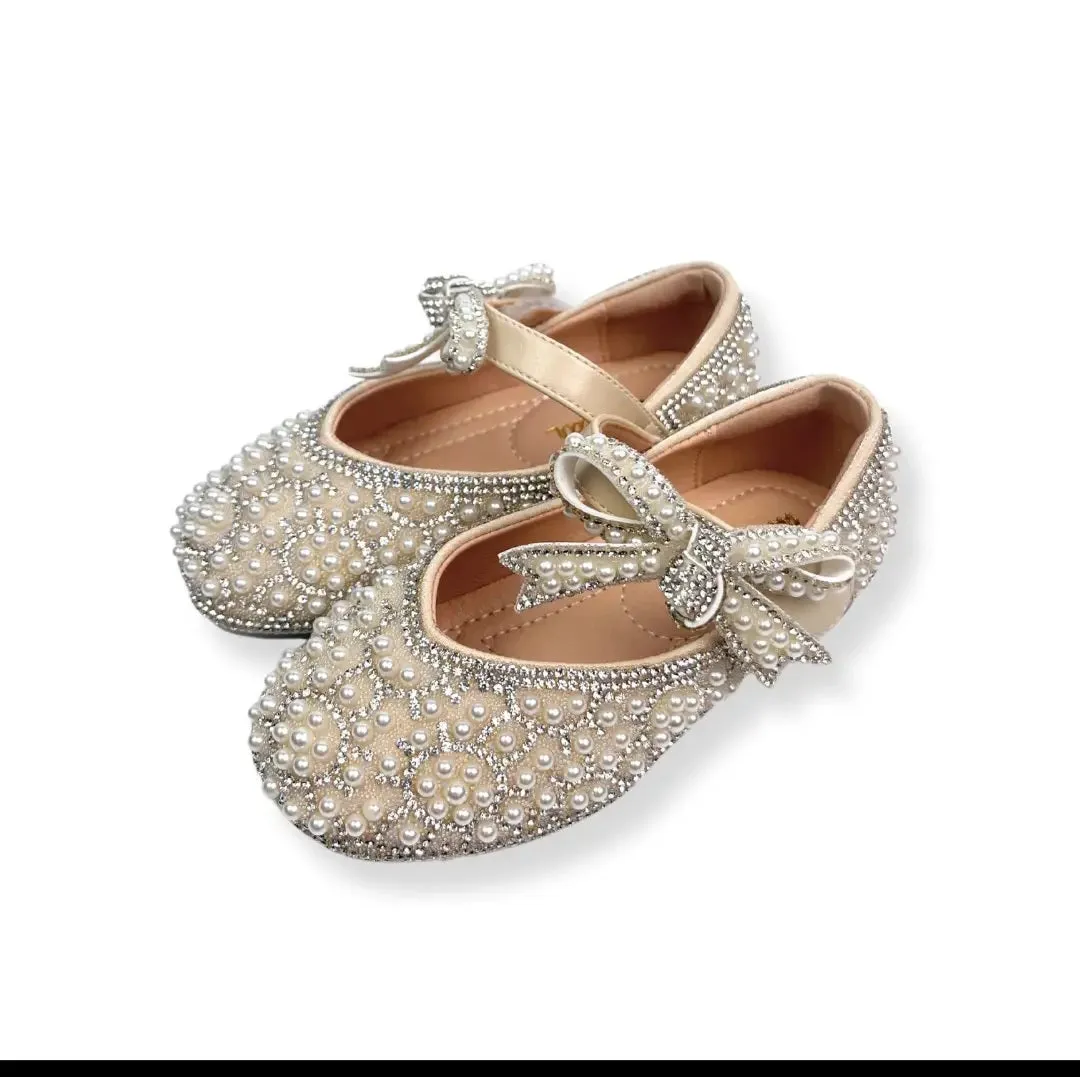 Elegant Pearl & Rhinestone Bow Dress Flats shoes