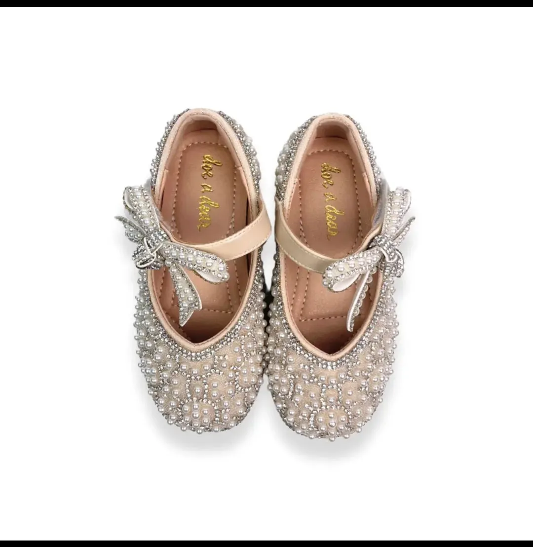 Elegant Pearl & Rhinestone Bow Dress Flats shoes