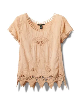 Embroidered Crochet Trim Blouse