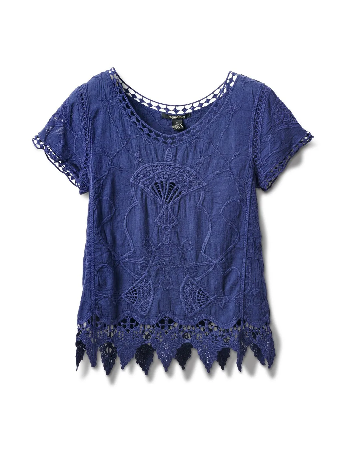 Embroidered Crochet Trim Blouse