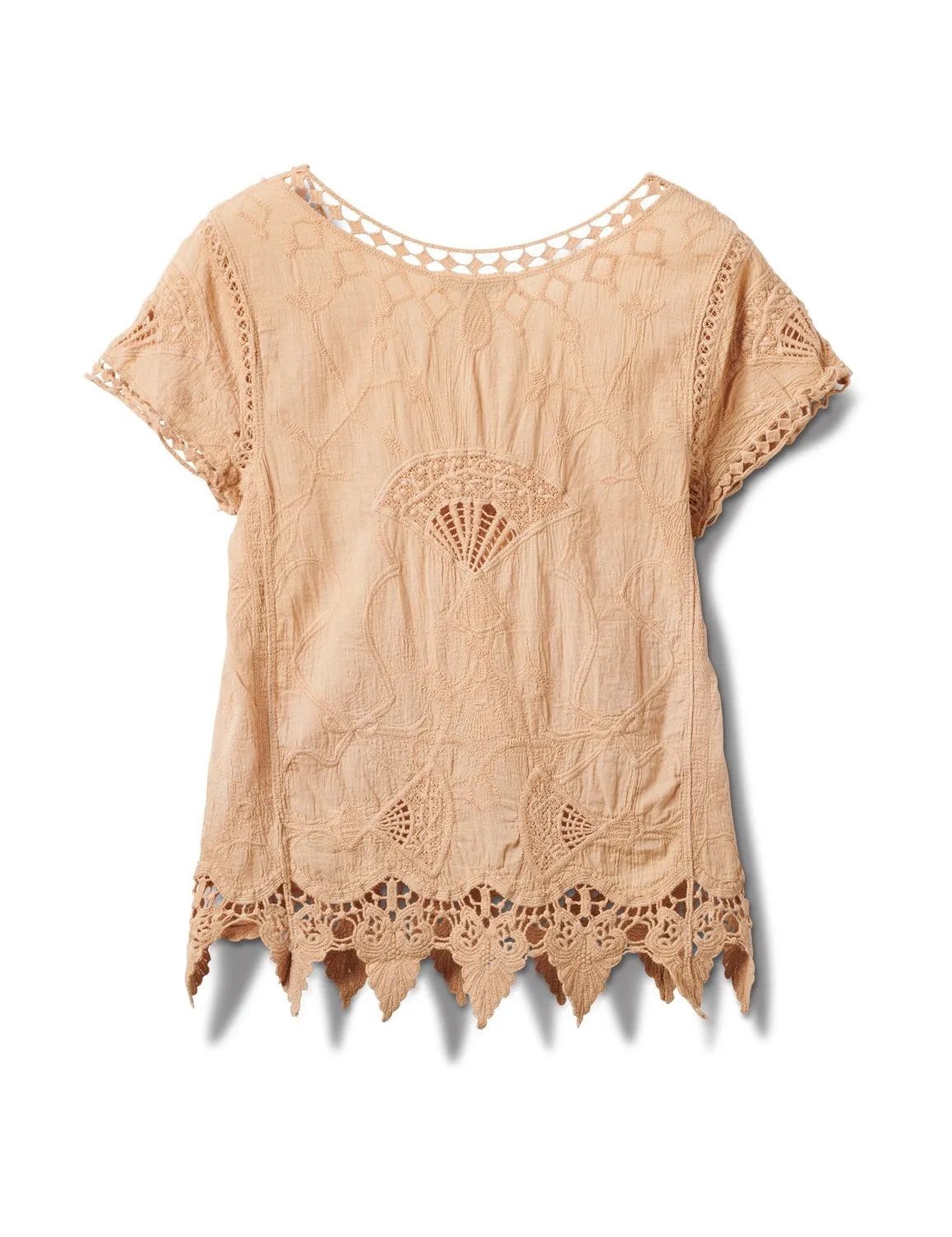 Embroidered Crochet Trim Blouse