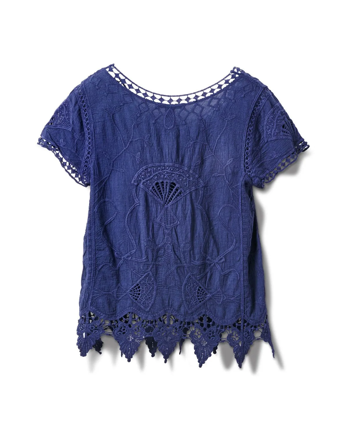 Embroidered Crochet Trim Blouse