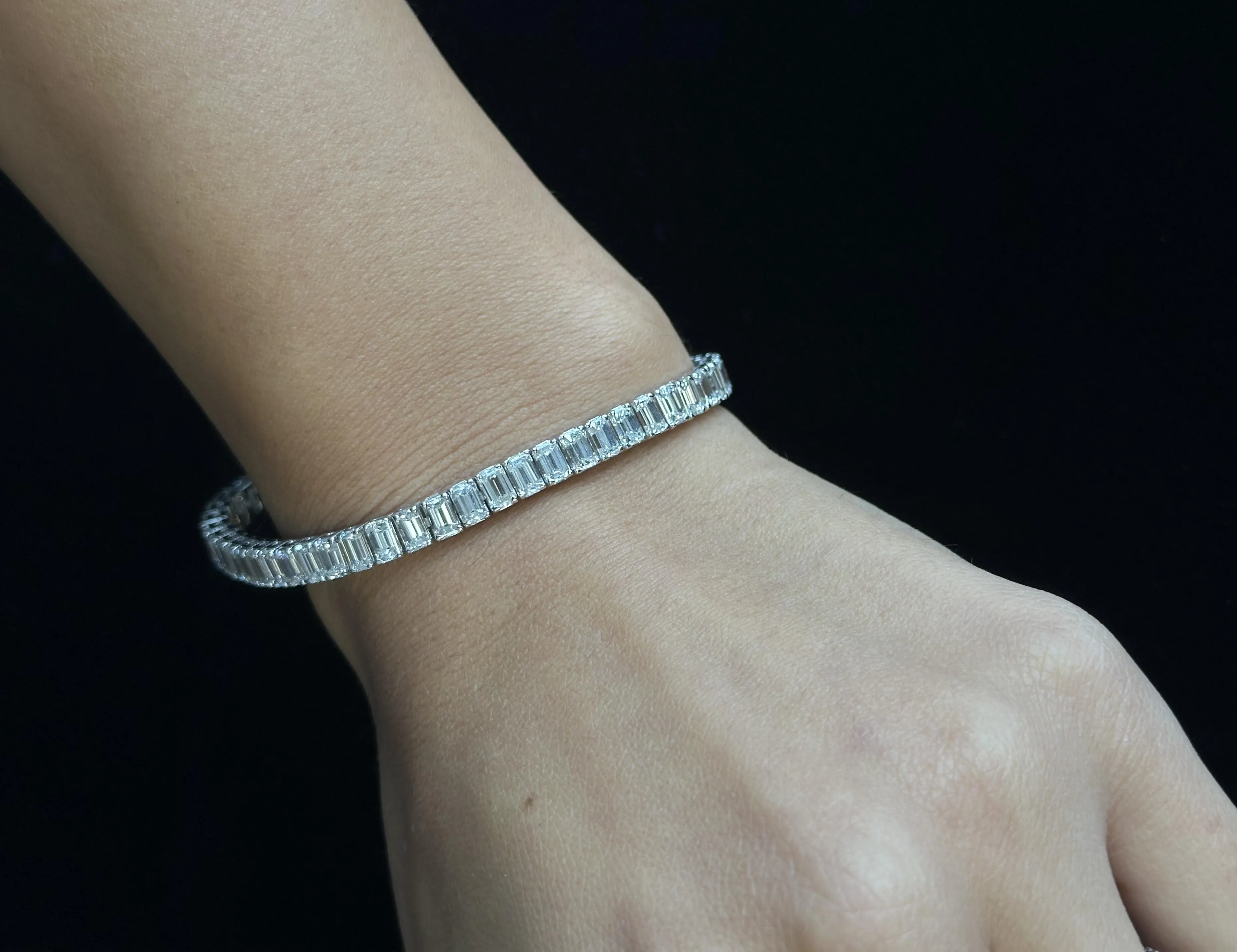 Emerald Cut Natural Diamond Tennis Bracelet 14K Solid Gold