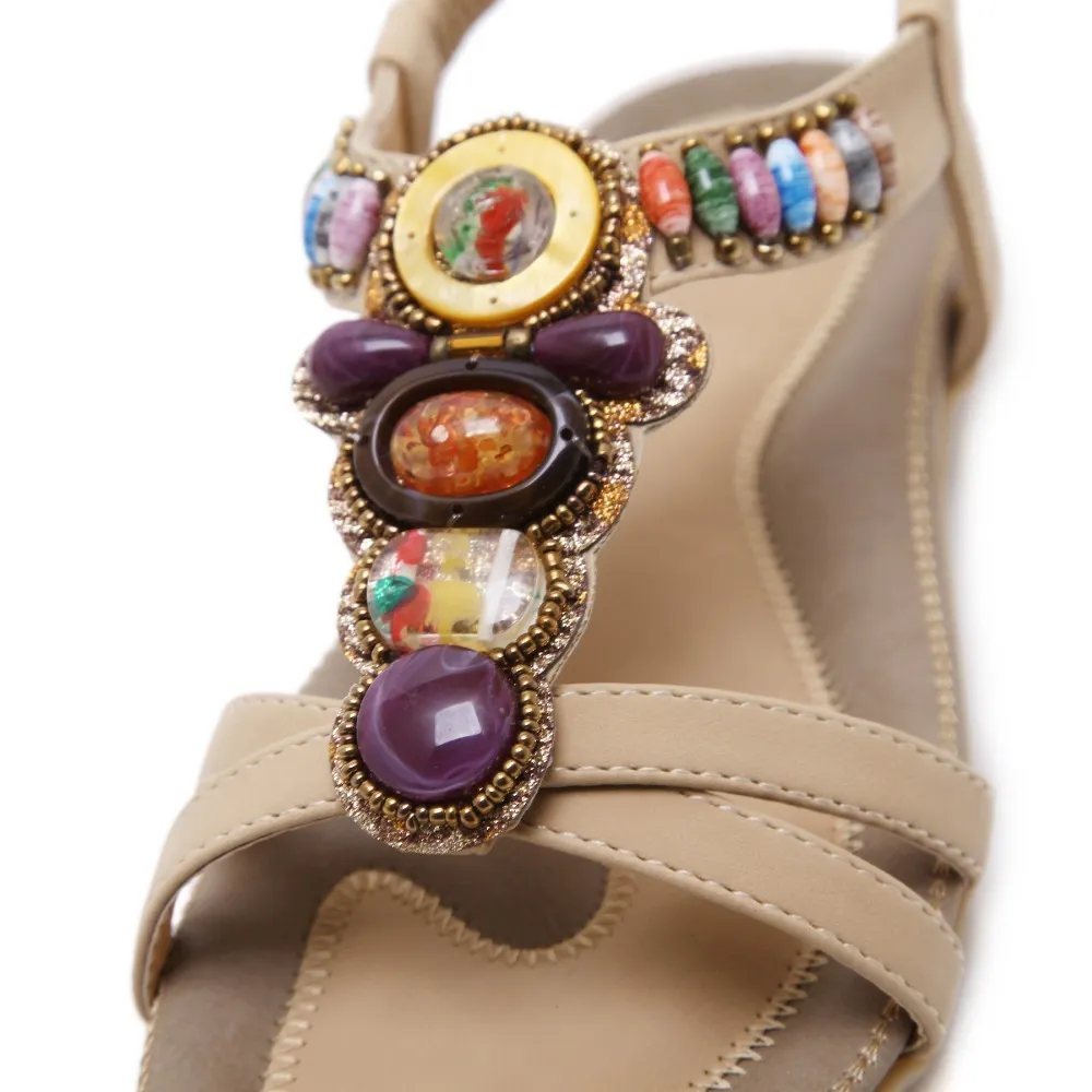 Ethnic Style Women's Beaded Sandals / Ladies Leisure PU Leather Summer Shoes