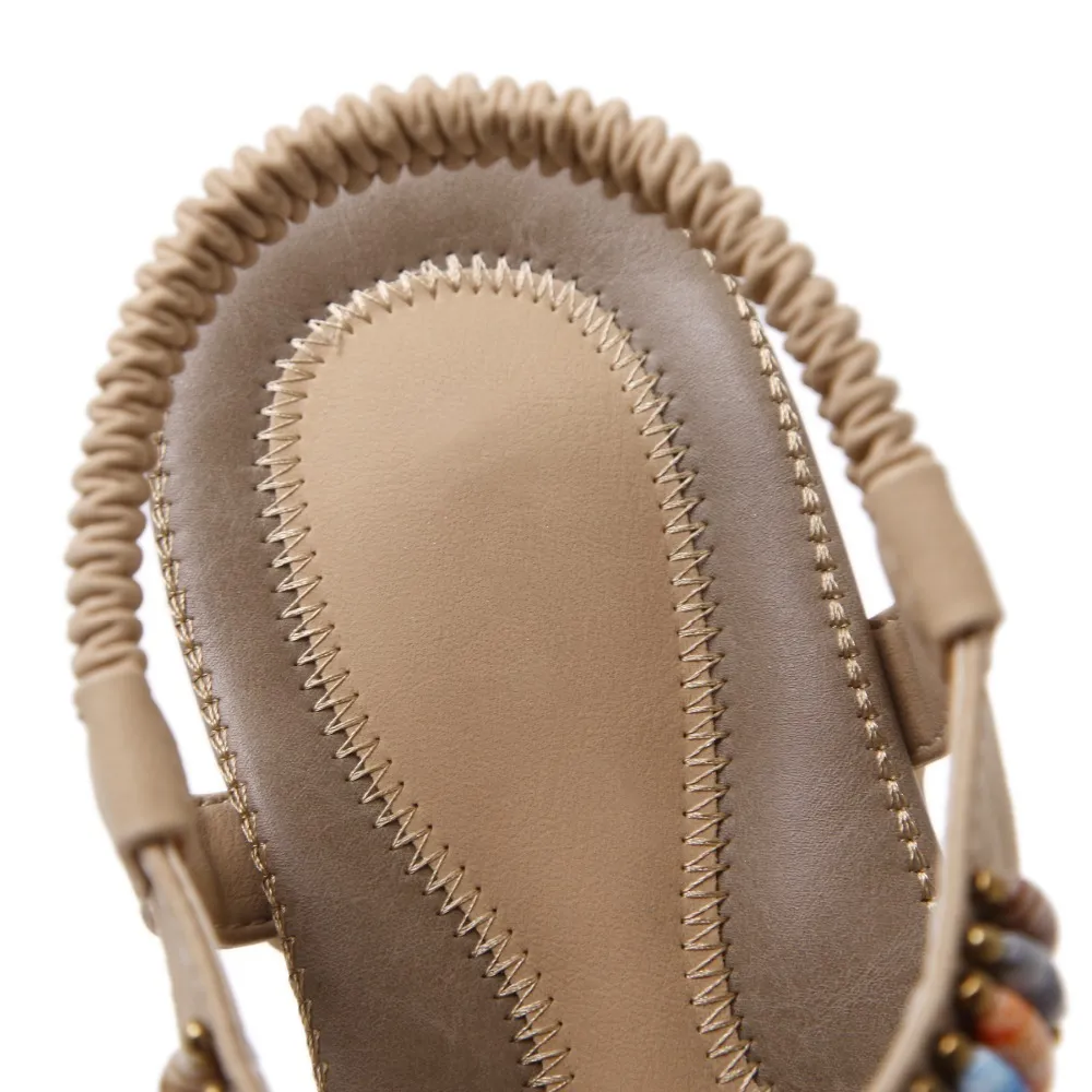 Ethnic Style Women's Beaded Sandals / Ladies Leisure PU Leather Summer Shoes
