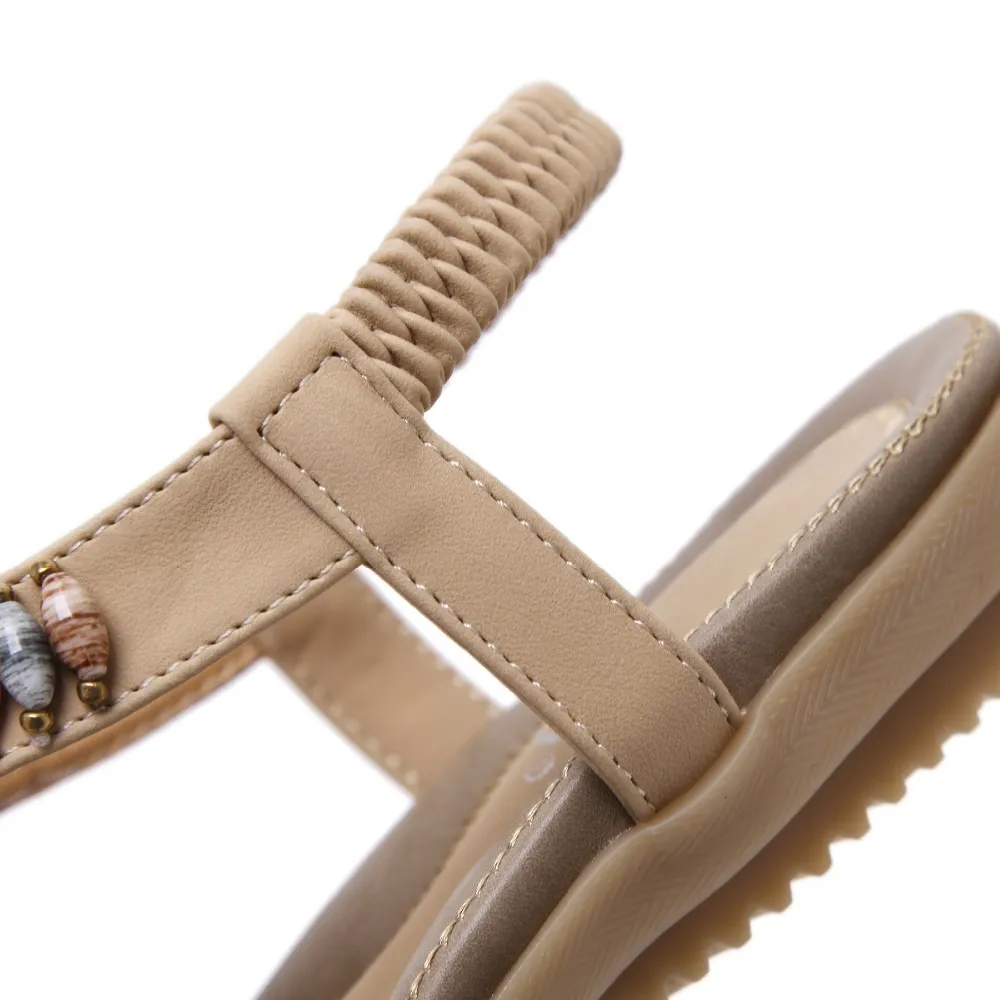 Ethnic Style Women's Beaded Sandals / Ladies Leisure PU Leather Summer Shoes