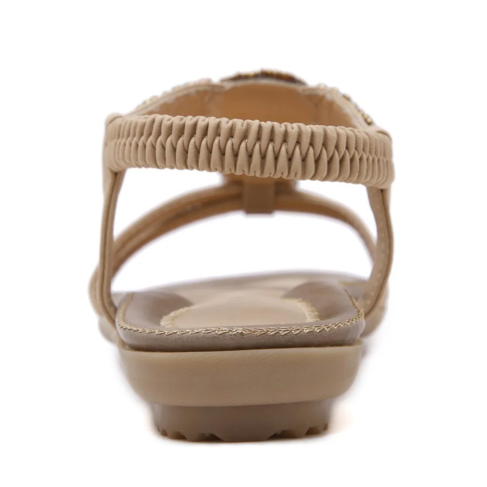 Ethnic Style Women's Beaded Sandals / Ladies Leisure PU Leather Summer Shoes